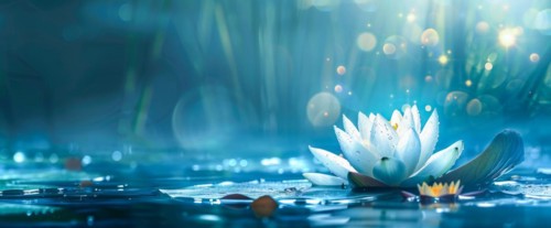 Lotus flower is floating on water. Concept of meditation, serenity, spirituality and enlightenment,