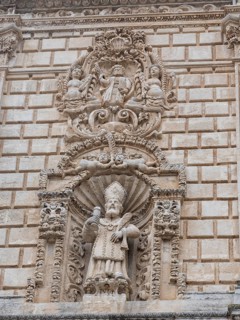 Figure of a saint, relief on the facade of San Nicola Cathedral, Cattedrale Turritana Sassari,