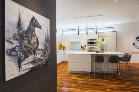 Decorative acrylic painting of mystic horse and castle by Liza Castro-Interior Designer on dark