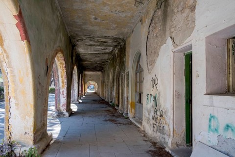Ruined arcade building, Eleousa, Lost Place, Rhodes, Greece, Europe
