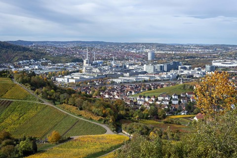 View of the Daimler Untertuerkheim plant, Untertuerkheim in the foreground, Stuttgart,