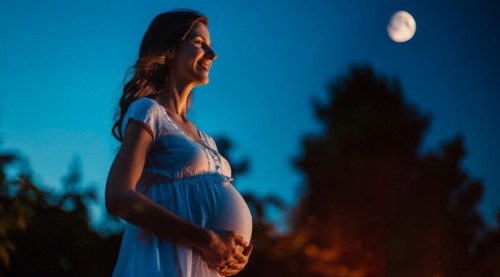 Happy pregnant woman smiling. A concept of motherhood and future family, AI generated