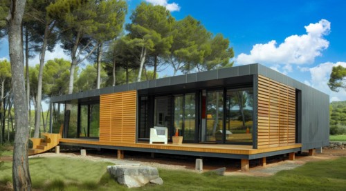 A large private house villa with a pool and a garden. Modern architecture with bright big