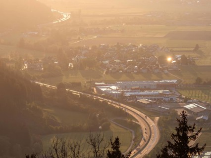 Evening atmosphere in the Liesingtal, in the evening light the village of Traboch, Schoberpass