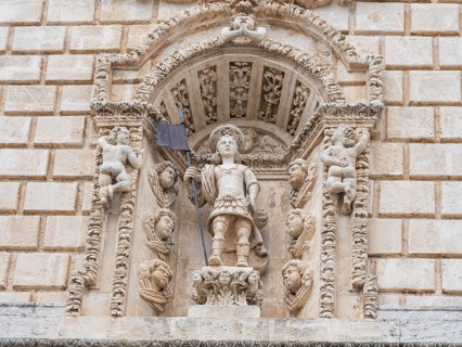 Relief on the facade of San Nicola Cathedral, Cattedrale Turritana Sassari, Sardinia, Italy, Europe