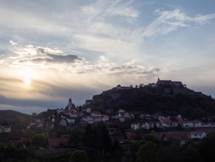 Evening sun over Riegersburg Castle, Riegersburg, Styrian volcanic region, Styria, Austria, Europe