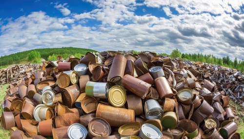 Symbol photo, rubbish, waste, many empty rusty cans in a pile, AI generated, AI generated