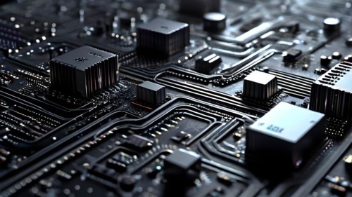 AI generated close up of a computer board featuring a prominent microchip