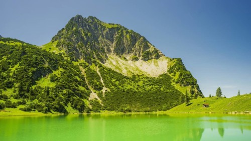 Lower Gaisalpsee, behind it the Rubihorn, 1957 m, Allgaeu Alps, Allgaeu, Bavaria, Germany, Europe