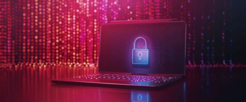 A laptop with a padlock on the screen, concept of cyber security, computer security and protection,