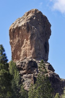 Mighty basalt rock Roque Nublo, also known as Cloud Rock, landmark and highest point of the island