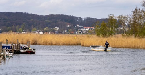 Landscape at the ferry house of the connecting canal Baabe-Selin-Moritzdorf, Seliner See, Ruegen,