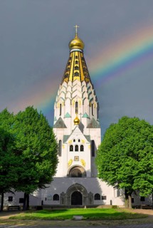 Rainbow over the Russian Memorial Church, St Alexi Memorial Church commemorating the Battle of