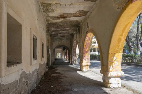 Ruined arcade building, Eleousa, Lost Place, Rhodes, Greece, Europe