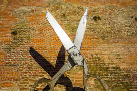 Berblinger sculpture, Bleak of Ulm, by Johannes Pfeiffer, Ulm, Baden-Wuerttemberg, Germany, Europe