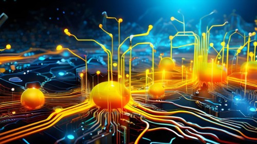 Ai generated conceptual illustration of a neuronal network with interconnected nodes pulsating in