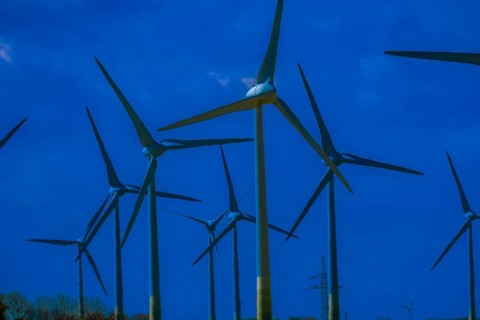 Wind turbines in the Luetetsburg wind farm on the North Sea coast, Hagermarsch, East Frisia, Lower