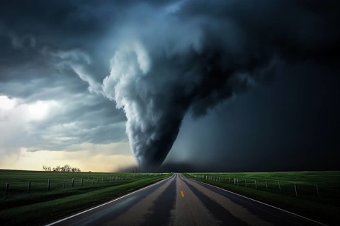 Disaster catastrophe storm concept, tornado in a field in the USA with road in field under stormy