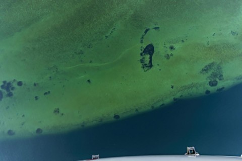 Zeppelin flight over Lake Constance, shore area with turquoise-coloured water, Friedrichshafen,