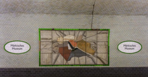 Interior photograph, wall mosaic, Maerkisches Museum underground station, Berlin, Germany, Europe