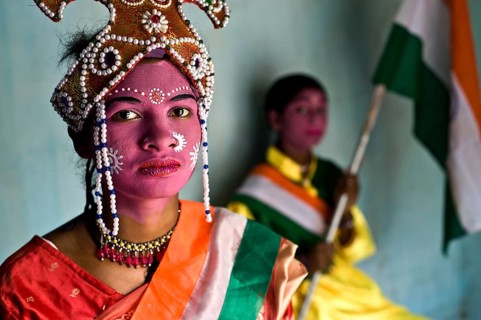 Kharsawan Chhau dancer playing the role of Bharat mata, the national personification of India,