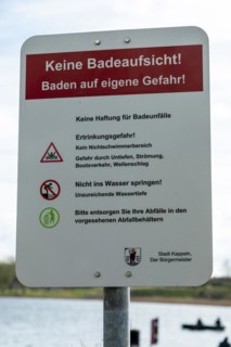 Sign, Bathing at your own risk, Oat, Kappeln, Schlei, Schleswig-Holstein, Germany, Europe