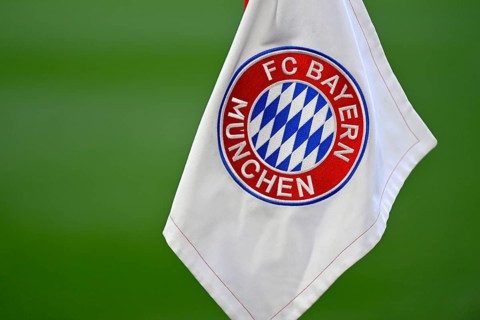 Corner flag, FC Bayern Munich logo, FCB, Allianz Arena, Munich, Bavaria, Germany, Europe