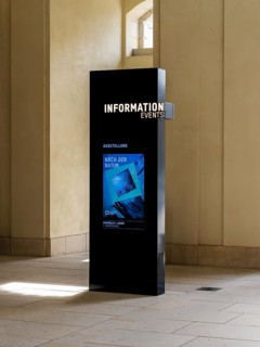 Information pillar at the entrance to the Humboldt Forum, Berlin, Germany, Europe