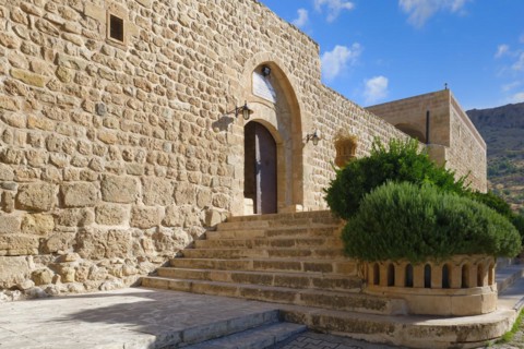Entrance to Saint Ananias Monastery known as Deyrulzafaran or Saffron Monastery, Mardin, Turkey,