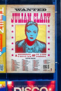 Poster promotion for Julian Clary 'Wanted' tour 2024, Ipswich, Suffolk, England, UK