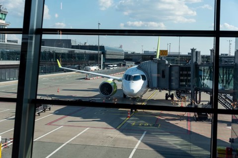 Aircraft of the airline airBaltic, Riga Airport, Latvia, Europe