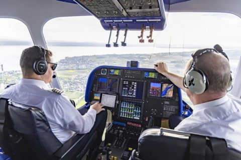 Zeppelin flight over Lake Constance and the Lake Constance region, view into the cockpit of the