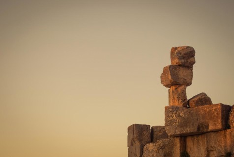 Abstract photo of stones stacked in the Temple of Bacchus in Baalbek Lebanon