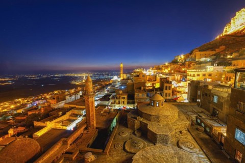 Mardin old city at sunset, Mardin, Turkey, Asia
