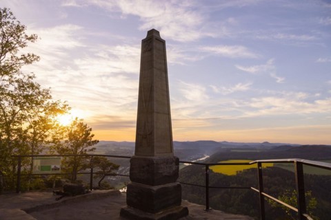 Sunrise on the Lilienstein. The Lilienstein is the most striking and best-known rock in the Elbe