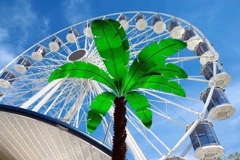 Ferris wheel with green metal Palm tree, Spring Festival Deggendorf, Lower Bavaria, Bavaria,