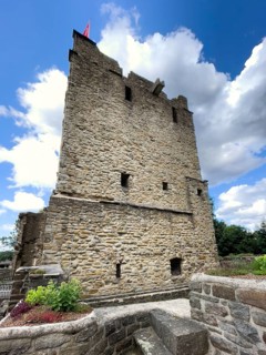 Historic ruins of Romanesque residential tower of former moated castle from 12th century Altendorf