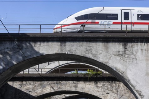 Railway bridges at Nordbahnhof with InterCityExpress ICE, infrastructure of Deutsche Bahn AG,