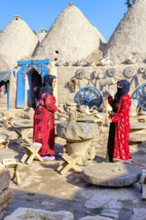 Women in the courtyard, Harran, Turkey, Asia