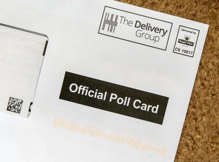 The Delivery Group envelope Official Poll Card delivered by Royal Mail, UK
