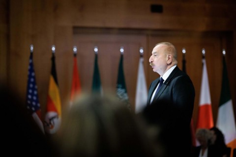 Ilham Aliyev, President of Azerbaijan, gives a speech at the Petersberg Climate Dialogue 2024 at