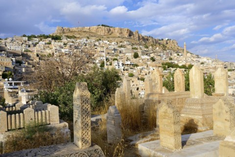 Mardin viewed from the Muhamad Zirrar Asri cemetery, Mardin, Turkey, Asia