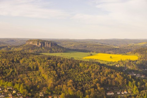 Sunrise on the Lilienstein. The Lilienstein is the most striking and best-known rock in the Elbe