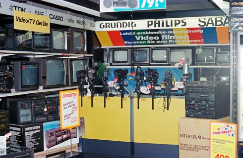 Television sets, video cameras, stereo systems, Photo Porst, Bamberg, Upper Franconia, Bavaria,