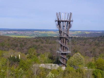 Schoenbuchturm, observation tower in Schoenbuch Nature Park, aerial view, Herrenberg,