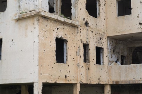 Beqaa, Lebanon, April 04, 2017: Marks of War, Lebanese house machine-gunned, bombed, destroyed by