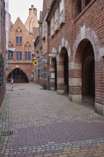 Brick building with arcades in Boettcherstrasse in Bremen, Hanseatic City, State of Bremen,