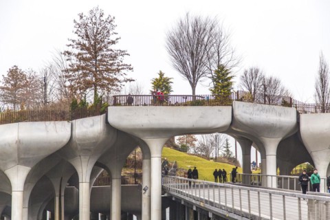 Little Island at Pier 55, an artificial island park in the Hudson River, Manhattan, New York City