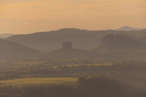 Sunrise on the Lilienstein. The Lilienstein is the most striking and best-known rock in the Elbe