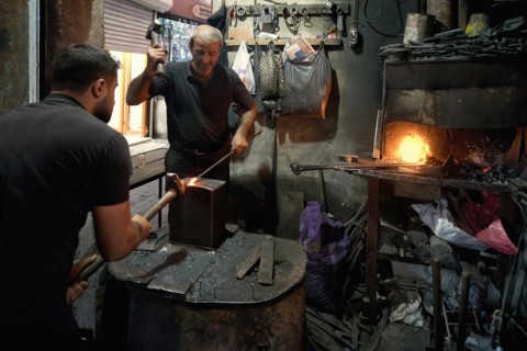 Working blacksmith, Sanliurfa bazaar, Turkey, Asia